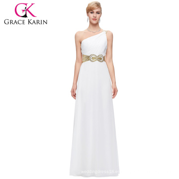 Grace Karin un vestido de noche blanco de la gasa del vestido de partido del baile de fin de curso del hombro 8 Tamaño los EEUU 2 ~ 16 GK000094-1